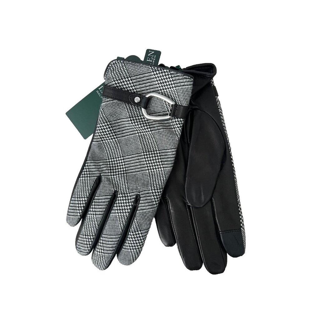 LAUREN Ralph Lauren Houndstooth Leather Blend Gloves ( XL )